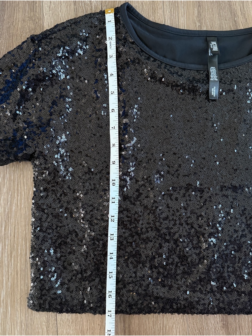 Victoria's Secret Black Sequin Knit Cropped Short Sleeve Crop Top Women's XS - Picture 3 of 5